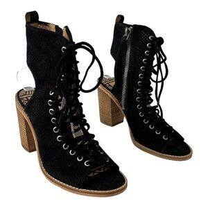 Dolce Vita 8 Lira Black Women's Peep Toe Lace-Up Cutaway Back Booties